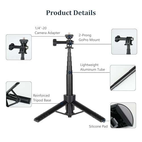 HSU Tripod Stand + Selfie Stick Pole - Waterproof Hand Grip for GoPro Here 13 12 11 Insta360 X5, X4, X3, X2, AKASO DJI Osmo Action Camera Extension Monopod Accessories - Thumbnail 6