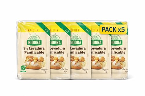 Pack 5x Levadura Panificable para Pan Biogra Bio 9 g | 5 Sobres de 9 g (Total 45 g) | Levadura en Polvo Sin Gluten | Ideal para Pan y Masas