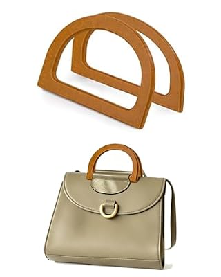 RAMGLYO Manici in Legno a Forma di D per Borsa, 1 Coppia Marrone, Attacco Rinforzato, Ideale per Sostituzione DIY Borsa Tote, Beach Bag e Accessori Uncinetto