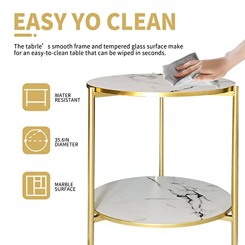 Jifuli Round Coffee Table 17In Faux Marble Coffee Table, 2 Tier Circular Living Room Table, Double-Layered Marble Print Accent Table-White #TOP4
