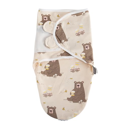 Image of HOUSBAY Baby Swaddle Blanket Boy Girl Super Soft 100% Cotton Newborn Adjustable Swaddles 2-Way Zipper Sleep Sack 1 Pack (Honey Bear, Small/Medium | 0-3 Months)