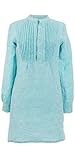 Pine Cone Hill Chambray Pleated Linen Aqua Tunic, Medium/Large Feet, Blue Solid Pattern