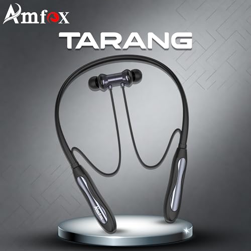 Image of Amfox Tarang Neckband, 120 Hours Play Time, 300 mAh Battery with IC Protection, 5.4v Bluetooth, 20Hz to 20 KHz Frequency Response, IP55 Protection, Magnetic On-Off, Stand-by Time 350 Hr, Black