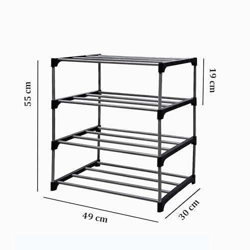 Image of 4 Tier Metal Book Shelf Tall Narrow Storage Rack for Kids and Adults Modern Bookshelf Unit for Nursery, School, Home, and Office, Floor Mount Open