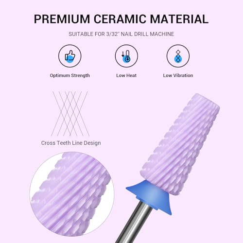 Image of MelodySusie 5 in 1 Nail Drill Bits, 3 /32'' Ceramic Cross Cut Bits, Suitable for Manicure Pedicure Cuticle Gel Polishing, Pink, Series Bit-M, Medium, Purple