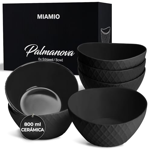 MIAMIO - 6 x 800 ml - Conjunto de tigelas / conjunto de tigelas de cereais - tigelas modernas foscas, conjunto de tigelas grandes - coleção palmanova (preto)