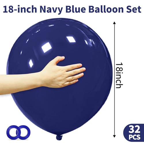 Image of 32Pcs Navy Blue Big Balloons 18 Inch, Round Dark Blue Large Latex Party Balloons for Birthday Wedding Decorations.