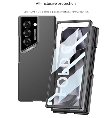 Image of Midkart Matte Cover Compatible with Samsung Galaxy Z Fold 6 Release 2024 Ultra Thin Hard PC with Front Glass Case Glossy Camera Protection, Black