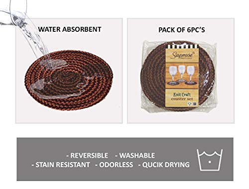 SAPROSE® Polypropylene Round Coaster Set (6 PCS Set) Machine Washable Absorbent Size: 5 inch Diameter (OVERGEAN-TAN Melange) 3