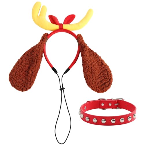Disfraz Navidad con cuernos de reno y collar para perros M