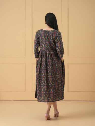 Image of The Mom Store Maternity and Nursing Dress | Pre and Post Pregnancy Dress for Womens | Zipper /Button Opening | Causal Wear | Trendy Stylish Causal Dresses for New Moms