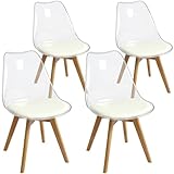 CangLong Dining Chairs Set of 4, Mid Century Modern Kitchen and Dining Chair, Soft Padded Dining Desk Chairs with Wood Legs, for Kitchen, Dining, Living Room & Bedroom, Clear