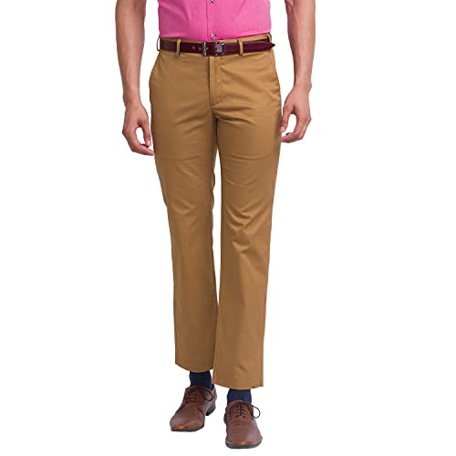 Image of Park Avenue Men's Pure Cotton Solid Pattern Super Slim Fit Flat Front Formal Chinos