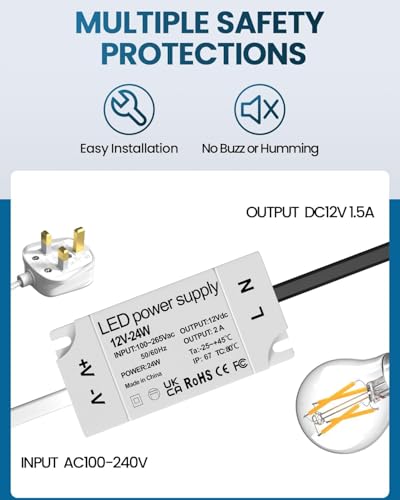 Lustaled 24W LED 12V Power Supply, IP67 Waterproof12 Volt LED Driver 110V AC to 12V DC Constant Voltage Converter 1.5A Transformer Adapter for LED Strip Light Indoor & Outdoor Use (2-Pack) - Thumbnail 7