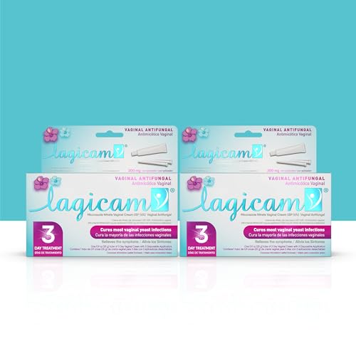 Lagicam 3 Day Yeast Infection Treatment for Women Start Working on The 1st Day Miconazole Nitrate Antifungal Vaginal Cream for Itching and Irritation 3 Disposable Applicators & Cream (Pack of 2)