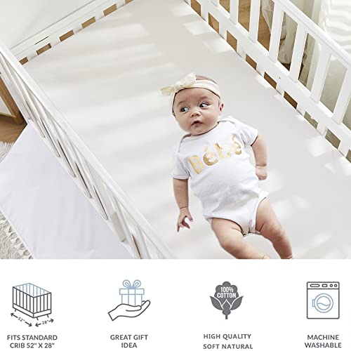 Image of Brandream Crib Bedding Set Cotton Gender Neutral Boho Bohemian Baby Girl Boy Nursery Bedding 6 Pieces Solid White Cotton Farmhouse Chic Minimalist Tassel Fringe Macrame Cozy Waffle Weave Coconut