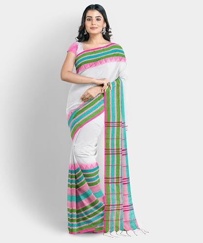 Image of eC ESHA'S COLLECTION Women's Cotton Blend Begumpuri Handloom Saree With Unstitched Running Blouse Piece