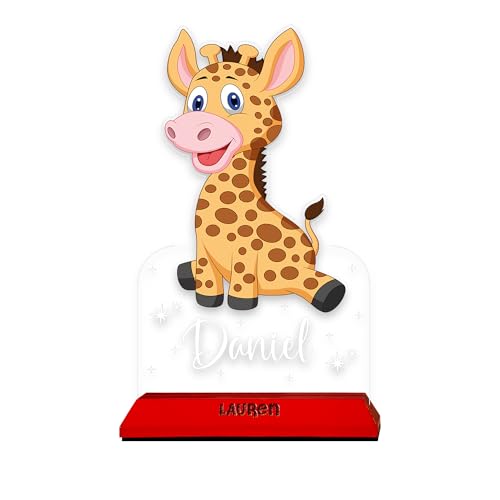 Personalized Kids Giraffe Night Light – Custom Name LED Lamp for Baby Room, Nursery & Bedroom Decor, Cute Animal Acrylic Night Lamp with Wooden Base, Unique Birthday & Christmas Gift for Children