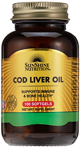 Sunshine Nutrition Cod Liver Oil 100 Softgels | Source of Vitamin A + D | To Support Immune & Bone Health | Gluten Free