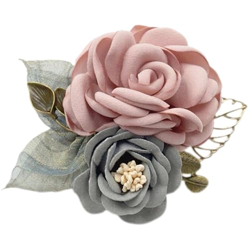 Image of Elegant Rose Flower Brooch Pin for Women Handmade Imitation Crystal Pearl Fabric Flower Lapel Pin Dress Suit Accessories for Wedding Party Gentleman's Essentials Bridal Jewelry Bridesmaid Gifts