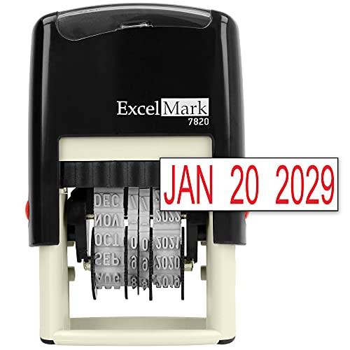 ExcelMark 7820 Self-Inking Rubber Date Stamp â€“ Great for Shipping, Receiving, Expiration and Due Dates (Red Ink)