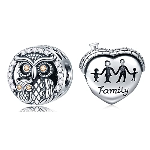 Family Charms Set fits Pandora Charm Bracelet, House Charms and Mom Baby Owl Charms...