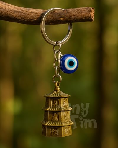 Image of Tiny Tim Guardian Bell with Evil Eye Charm - Protective Motorcycle & Car Accessory - Tibetan-Inspired Design - Wards Off Negative Energy - Ideal Gift for Bikers & Travelers