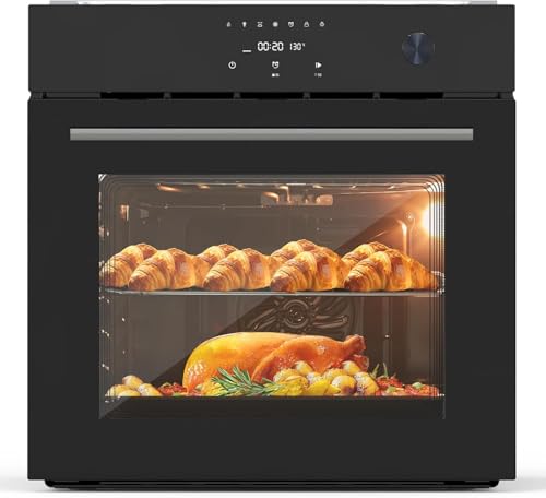 Single Wall Oven 24 in Built-in Electric Ovens with 8 Cooking Modes, 108 Smart Recipes, 3000W, 240V, 2.5Cu.f Convection Wall Oven in Stainless Steel, Touch Control, Timer, Safety Lock, Upgraded