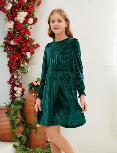 Girls Velvet Dress Long Sleeve Elastic Waist Midi Fall Vintage Party Dresses2