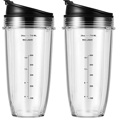 2-Pack 24oz Ninja Blender Cups with Sip & Seal Lid Blender Replacement Parts Compatible with Nutri Ninja Auto IQ Series Blenders BL450 BL454 BL456 BL480 BL481 BL482 BL490 BL640 BL642 BL682 Cover