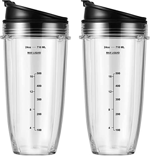 2-Pack 24oz Cup with Sip & Seal Lid Blender Replacement Parts Compatible with Nutri Ninja Auto IQ Series Blenders BL450 BL454 BL456 BL480 BL481 BL482 BL490 BL640 BL642 BL682