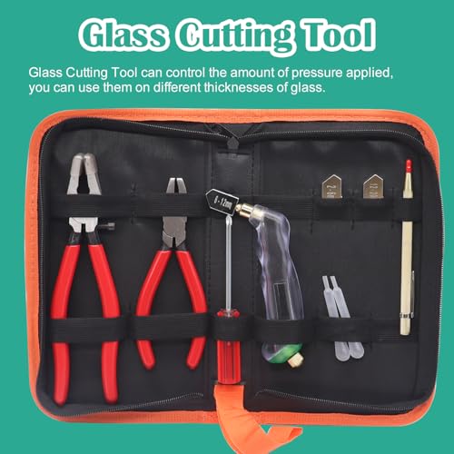 weideer 10pcs Glass Cutters Tools, Glass Cutter, Glass Running Pliers Breaker Grozer Pliers with Curved Jaws, Oil Feed Glass Cutting Tool Kit,Stained glass tools Engraving Pen Screwdriver - Thumbnail 6