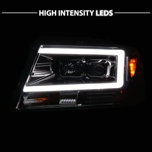 Image of AmeriLite for 2004-2008 Ford F150 C-Type LED Tube Square Projector Gun-Metal Replacement Headlights Assembly Pair - Driver and Passenger Side