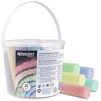 Westcott Straßenmalkreide Pastell | 20 Stück bunte Straßenkreide für Kinder im praktischen Transporteimer | leicht abwaschbar | geeignet für Asphalt, Tafel oder Stein | E-744985 00