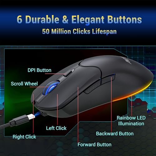 Image of Ant Esports KM730 Pro Gaming Wireless TKL Keyboard Mouse Combo Rechargeable RGB Backlit Tenkeyless Compact 87 Keys 6 Button for Computer Laptop PS4 PS5 - XP /7 /8 /10 iMac MacBook Xbox one X - Black