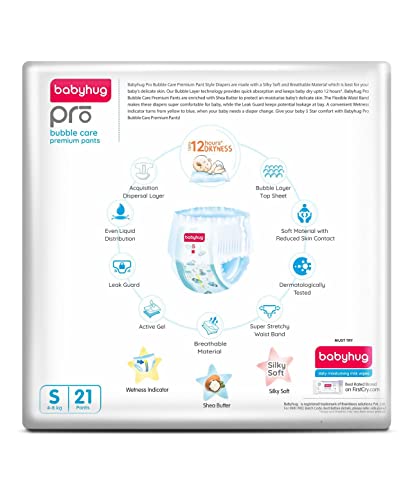 Image of Babyhug Pro Bubble Care Premium Pant Style Diapers Small - 21 Pieces, unisex