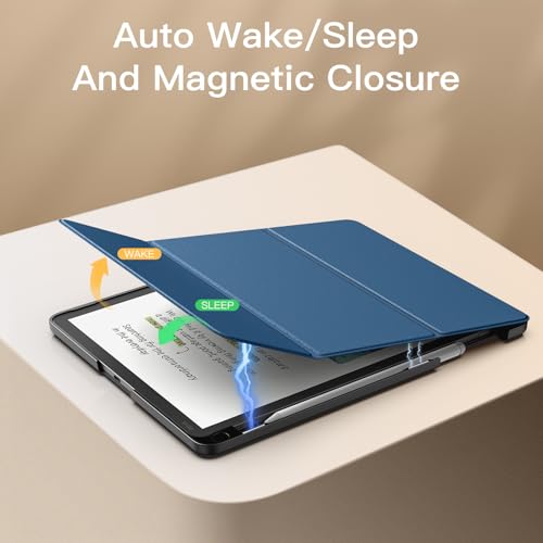Image of MoKo Stand Case for 11 inch Kindle Scribe (3rd Generation -2025) & Kindle Scribe Colorsoft (1st Generation 2025) - Premium Leather Trifold Stand Cover with Pen Holder, Auto Sleep /Wake, Dark Sea Blue
