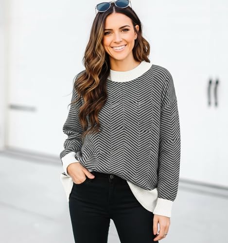 Image of Womens Oversized Sweaters Fall 2026 Fashion Clothes Colorblock Knit Tops | ETCYY Striped Sweaters For Women Trendy,Batwing Sleeve Oversized Sweater Pullover Tops,Cute,Spring Winter Fall Outfits