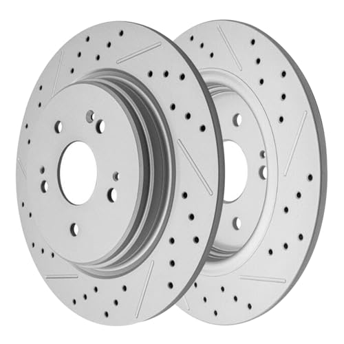Image of Detroit Axle - Rear Brake Rotors for 2019-2025 Acura RDX 2023-2025 Honda HR-V, Drilled and Slotted Disc Brake Rotors Set Replacement: 12.20 inch inch Rotors