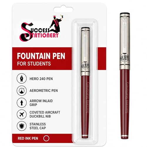 Image of Hero 240 Fountain Pen for Students & Professionals | Fine Nib, Smooth Writing, Ink Cartridge Compatible | Everyday Office School Pen | Ink Pen (Red)