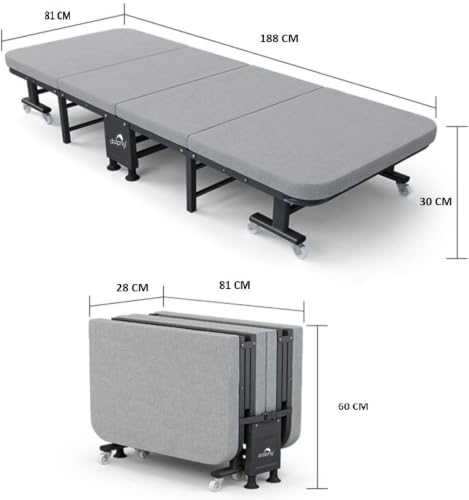 Image of DOLPHY Metal Folding Bed | Single Size with Double Layer Cotton Mattress | for Guests,Camping,Family,Hospitals etc | Easily Storable or Foldable- (Grey)