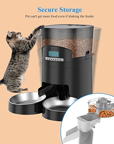 Automatic Cat Feeder, HoneyGuaridan 4.5L Pet Feeder for 2 Cats Dogs Food Dispenser Auto Cat Feeder – 6 Meal Portion Control, Distribution Alarm, Programmable Timer Feeder, 10s Voice Recorder (Black) - Thumbnail 5