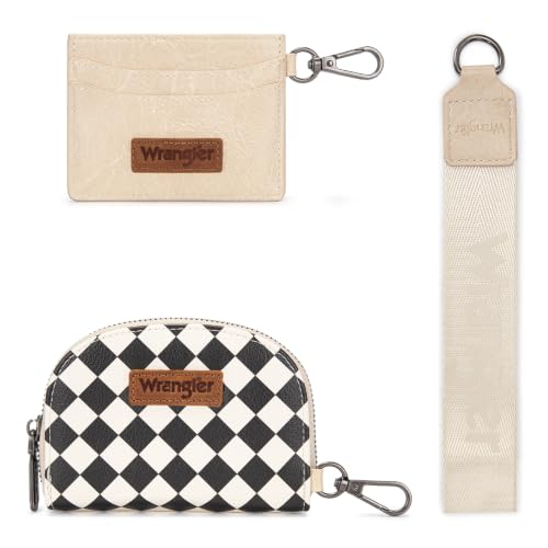 Image of Wrangler KeyChain Wallet Checkered Wristlet Wallets for Women Western Dual Pouch Wristlet Credit Card Holder Wallet