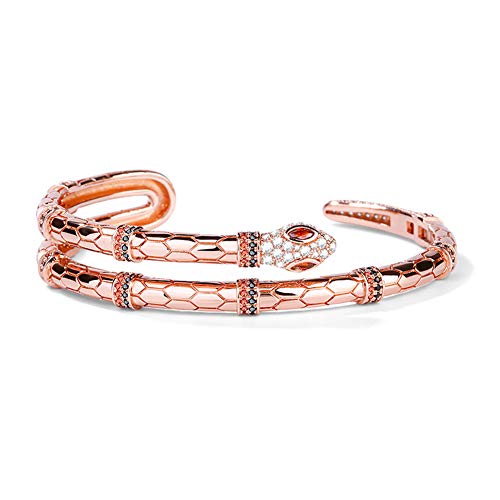 Gnoce "Healing Power Snake Cuff Bangle Sterling Silver 18K Rose Gold Plated With Red Cubic Zirconia Bendable Twistable Adjustable Collar Wrap Snake Bracelet Egypt Crystal (M 18-22Cm（7.0In-8.6In）) #TOP7