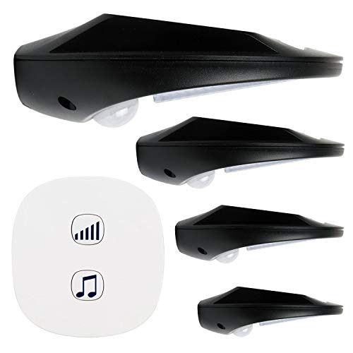 Solar Motion Sensor Alarm, Solar LED Lights Outdoor, Wireless Driveway Alarm, Indoor Weatherproof Business Detect Alert with 4 Sensor and 1 Receiver, 38 Chime Tunes - LED Indicators