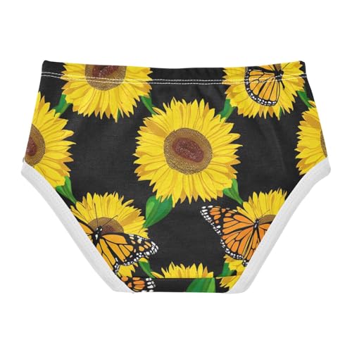 Toddler Underwear Custom 2t Cotton Panties for Girl Personalized Kids Undies Briefs Vibrant Sunflowers Butterfly Black2