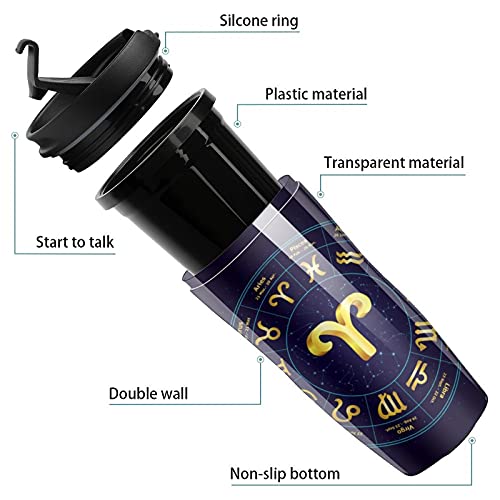 Aries in Circle - Taza de café de plástico con tapa, doble pared aislada con diseño de patrón de impresión - Imagen 4