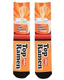 Bioworld Nissin Top Ramen Socks Men's Socks The Original Noodle Lunch Design Sublimated Adult Mid-Calf Novelty Crew Socks
