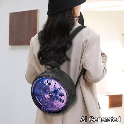 Image of Women Novelty Round Clock Shape Zippered Clock Purses for Women Tote Handbag Shoulder Bag, Gift for Mom Girlfriend