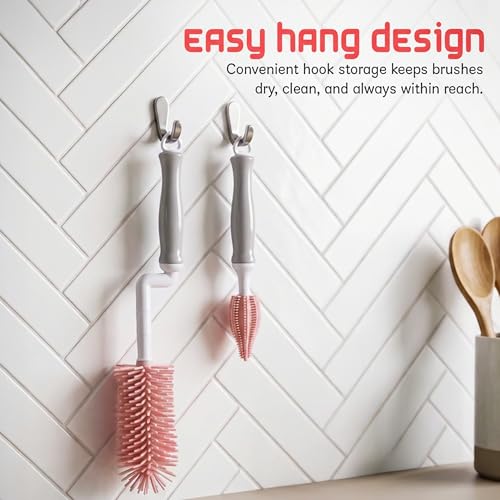 Image of Baybee 2Pc Combo Silicone Bottle Cleaning Brush | BPA-Free 360 Rotatable Silicone Bristles for Nipple, Straw, Vase, Glass & Feeding Bottle Cleaner Set | Anti Slip Handle, Easy to Clean Corner (Pink)